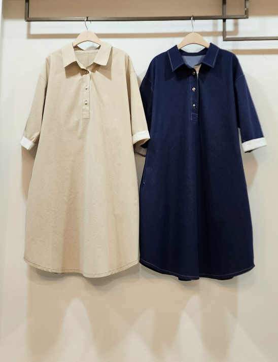 배색데님셔츠원피스