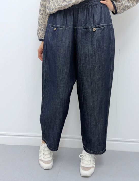 린넨데님배색바지