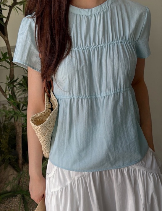 라운드 밴딩 셔링 블라우스