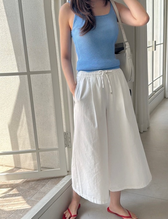 밴딩 7부 데님 와이드