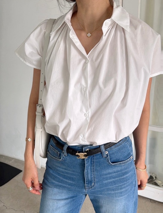 셔링 반팔 블라우스