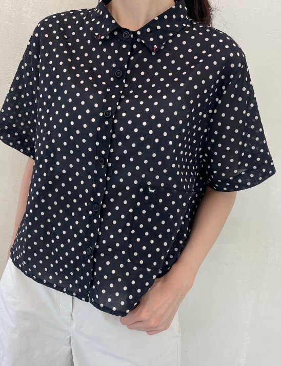 나염 반팔 블라우스