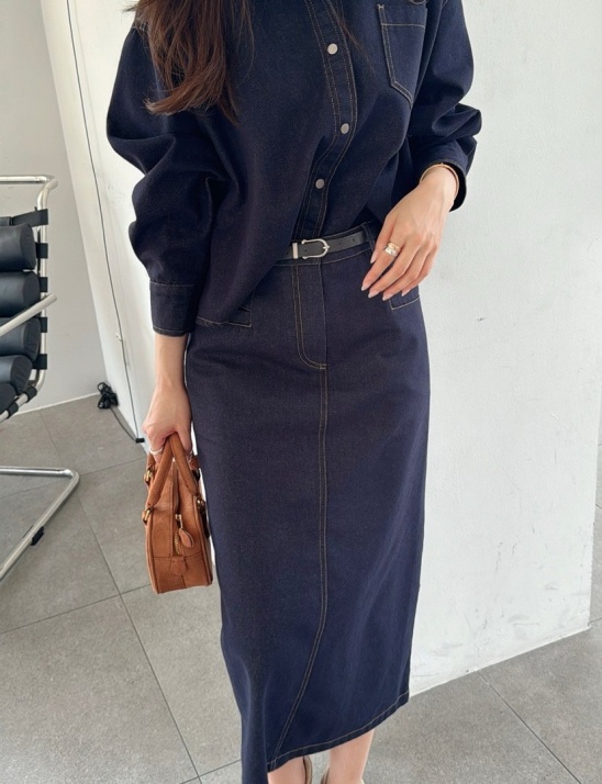 생지 슬릿 일자 스커트