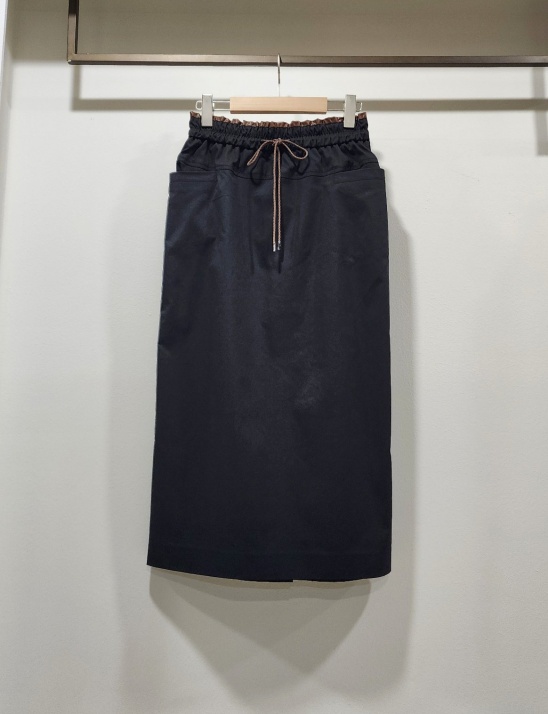 레더배색 끈 스커트